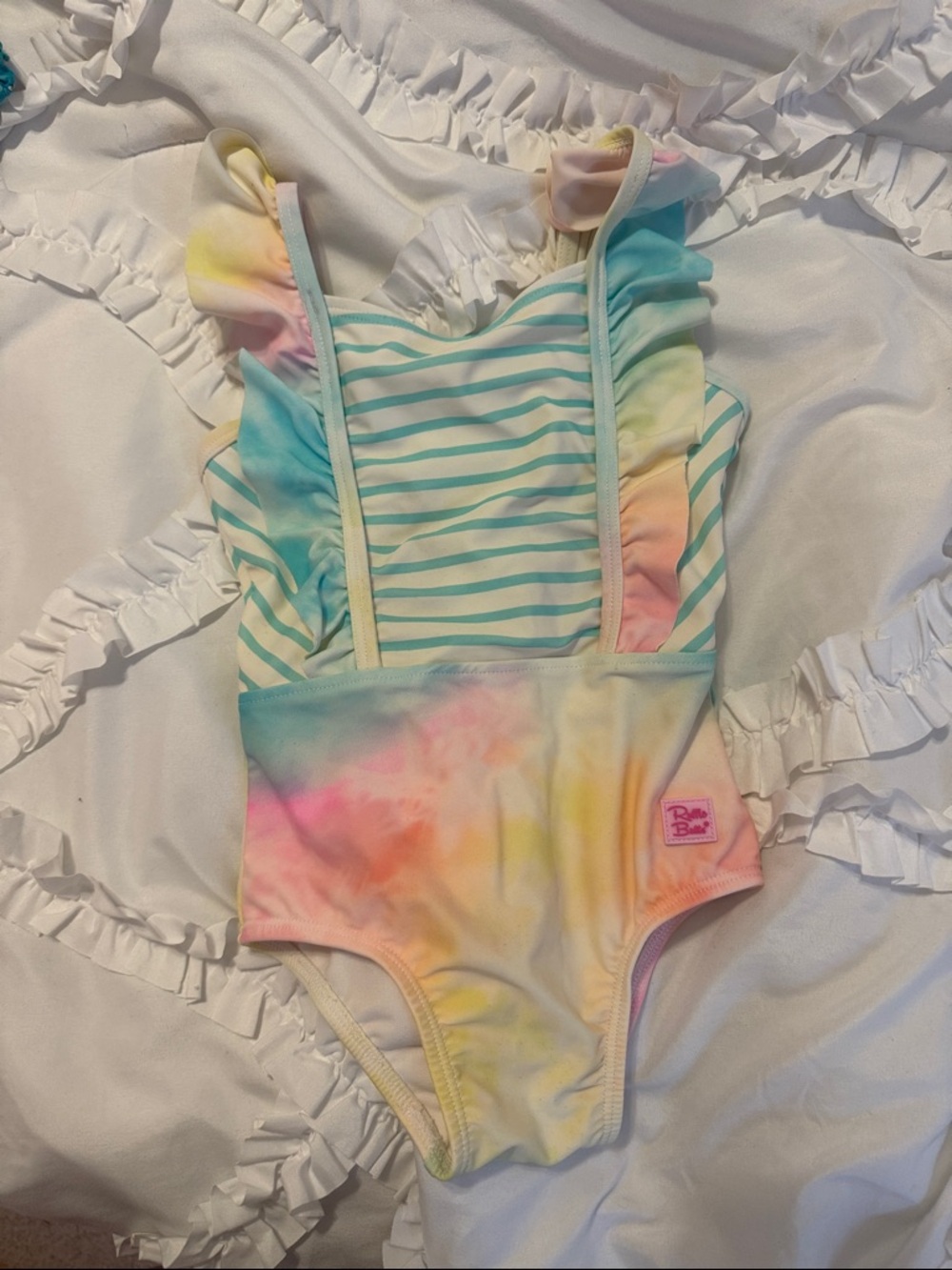 Ruffle Butts Pastel Tie-Dye Ruffle One-Piece in Mint, Pink, Yellow, Blue